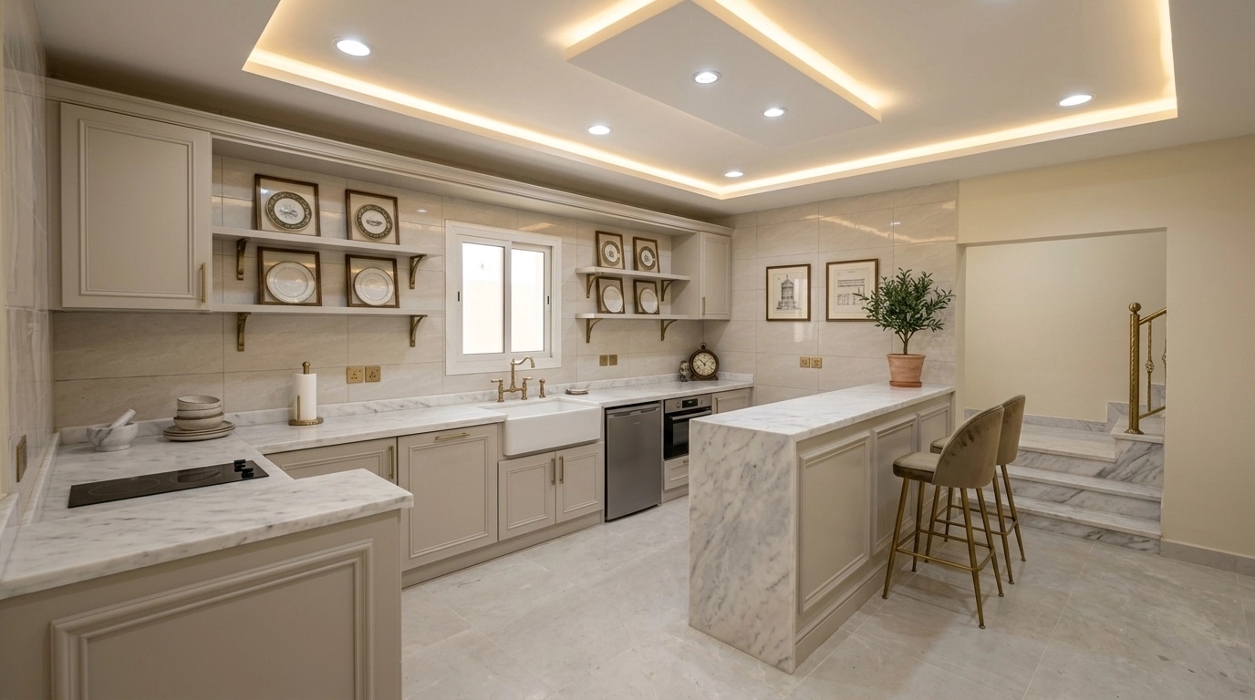 Kitchen interior in Neoclassic style — photo by GenRoom AI