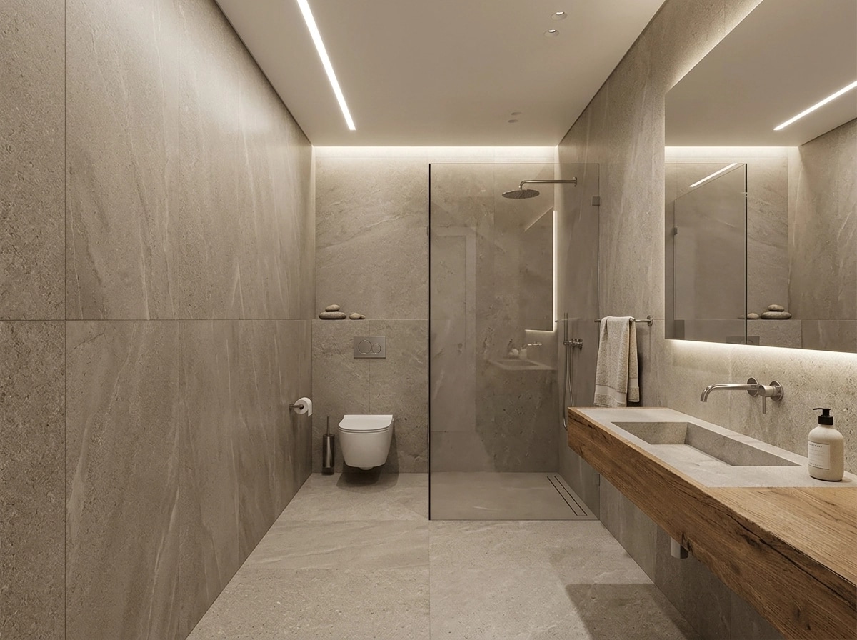 Bathroom interior in Minimalism style — photo by GenRoom AI