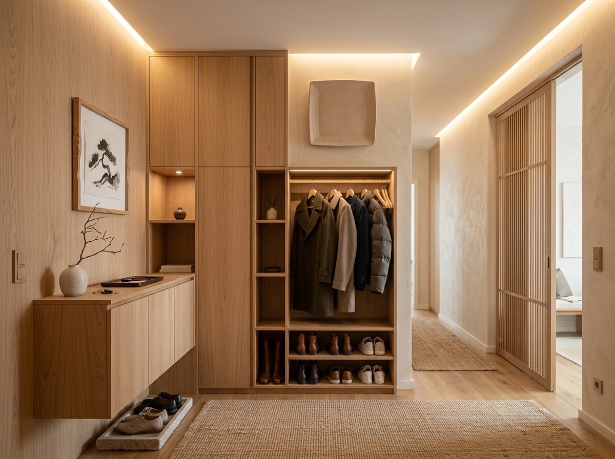Hallway interior in Japandi style — photo by GenRoom AI