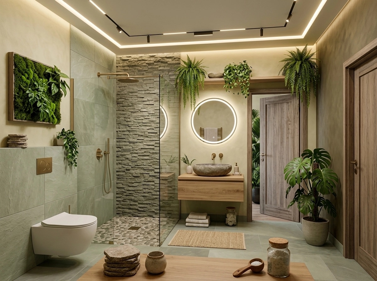 Bathroom interior in Biophilic style — photo by GenRoom AI