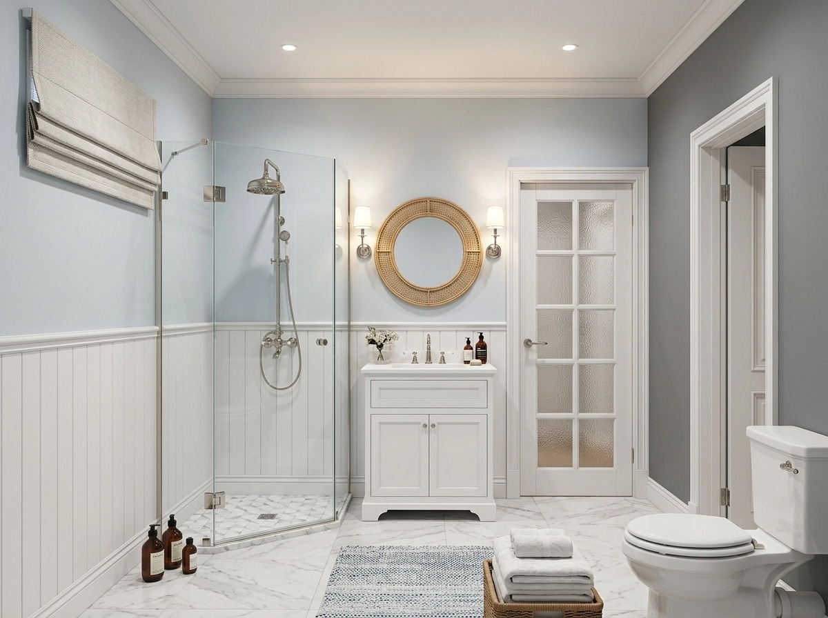 Bathroom interior in Coastal / Hamptons style — photo by GenRoom AI