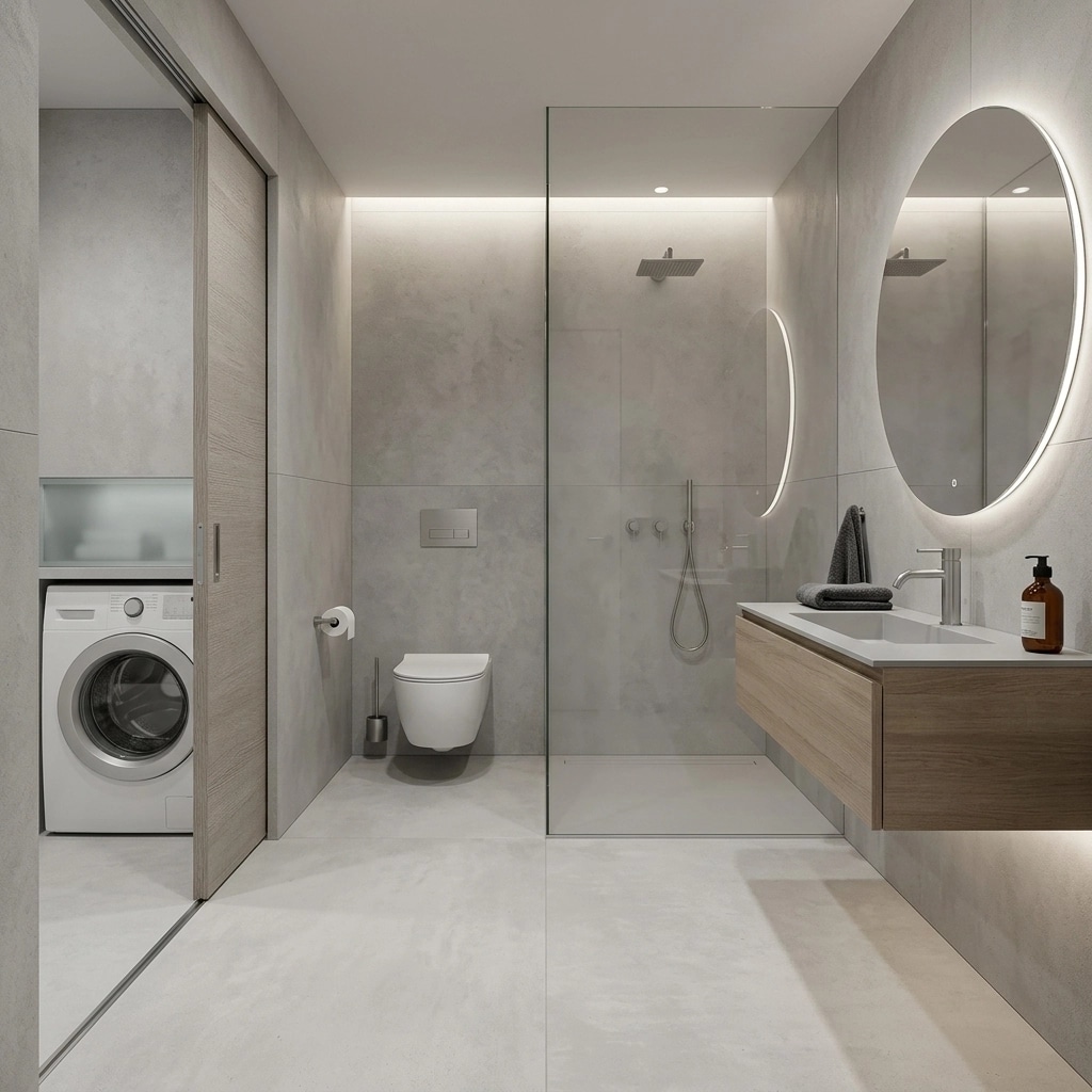 Bathroom interior in Minimalism style — photo by GenRoom AI