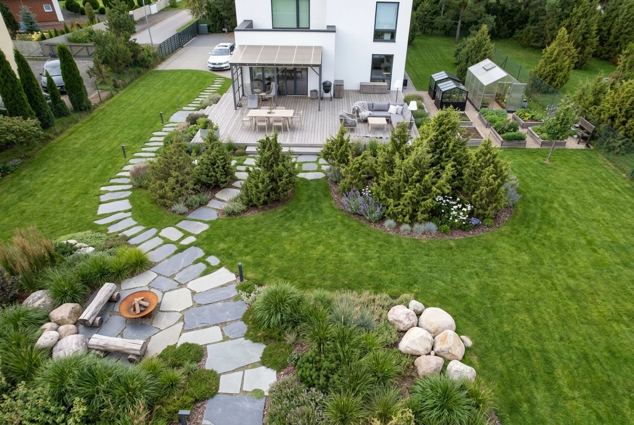 Landscape design in Scandinavian Garden style — Yard by GenRoom AI