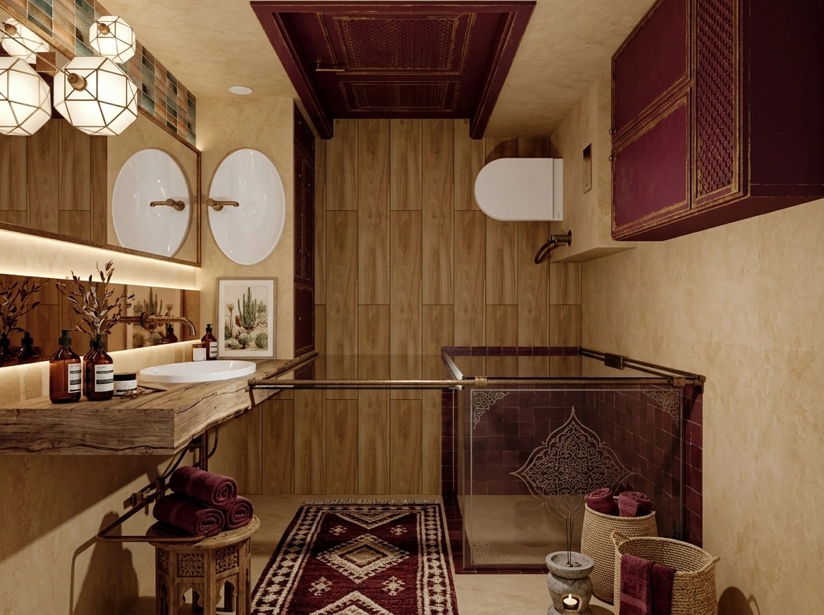 Bathroom interior in Bohemian style — photo by GenRoom AI