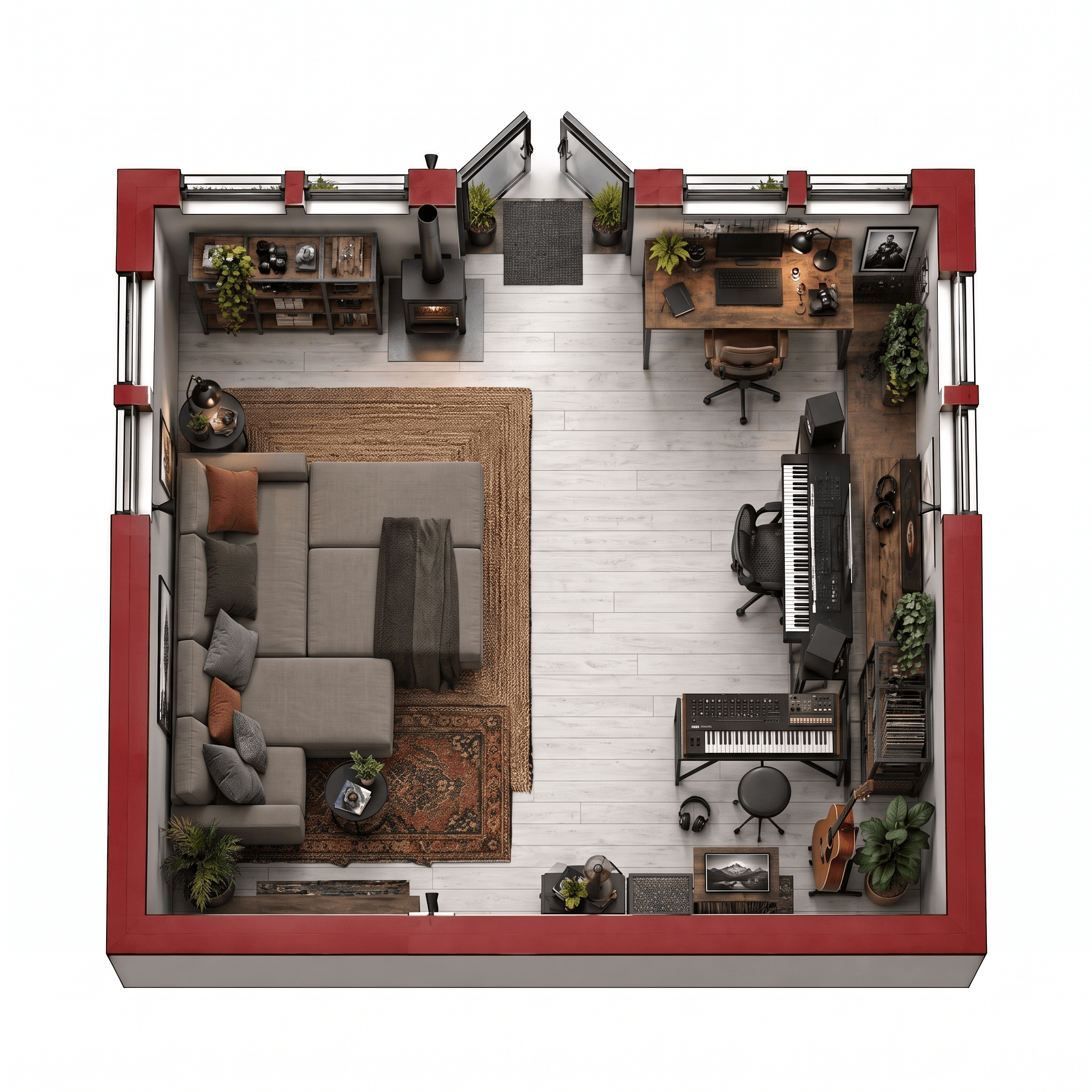 Design d'interni in stile Loft / Industrial — Soggiorno di GenRoom AI
