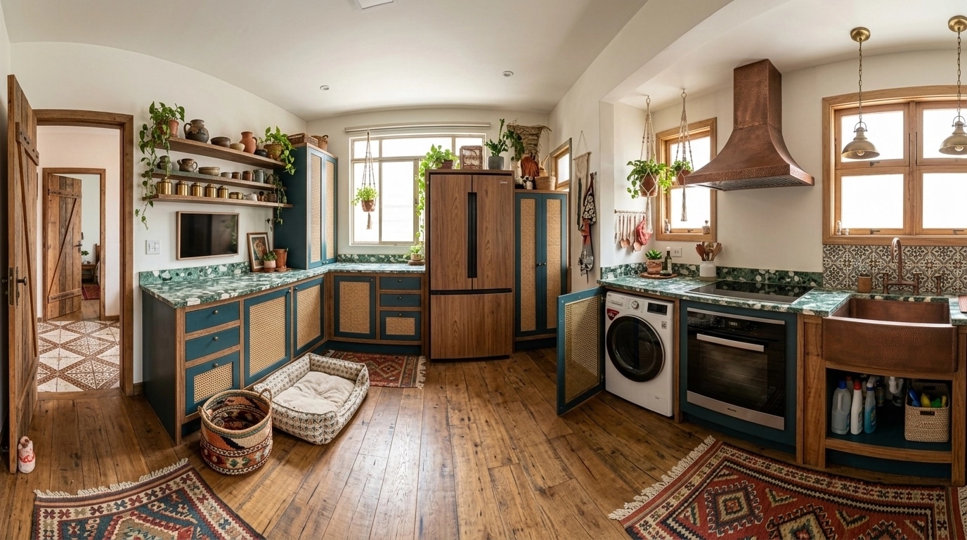 Kitchen interior in Bohemian style — photo by GenRoom AI