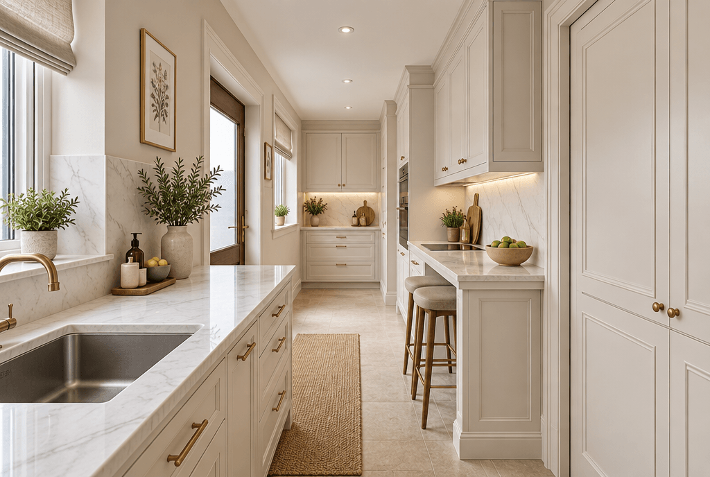 Kitchen interior in Neoclassic style — photo by GenRoom AI