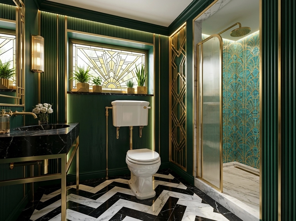 Bathroom interior in Art Deco style — photo by GenRoom AI