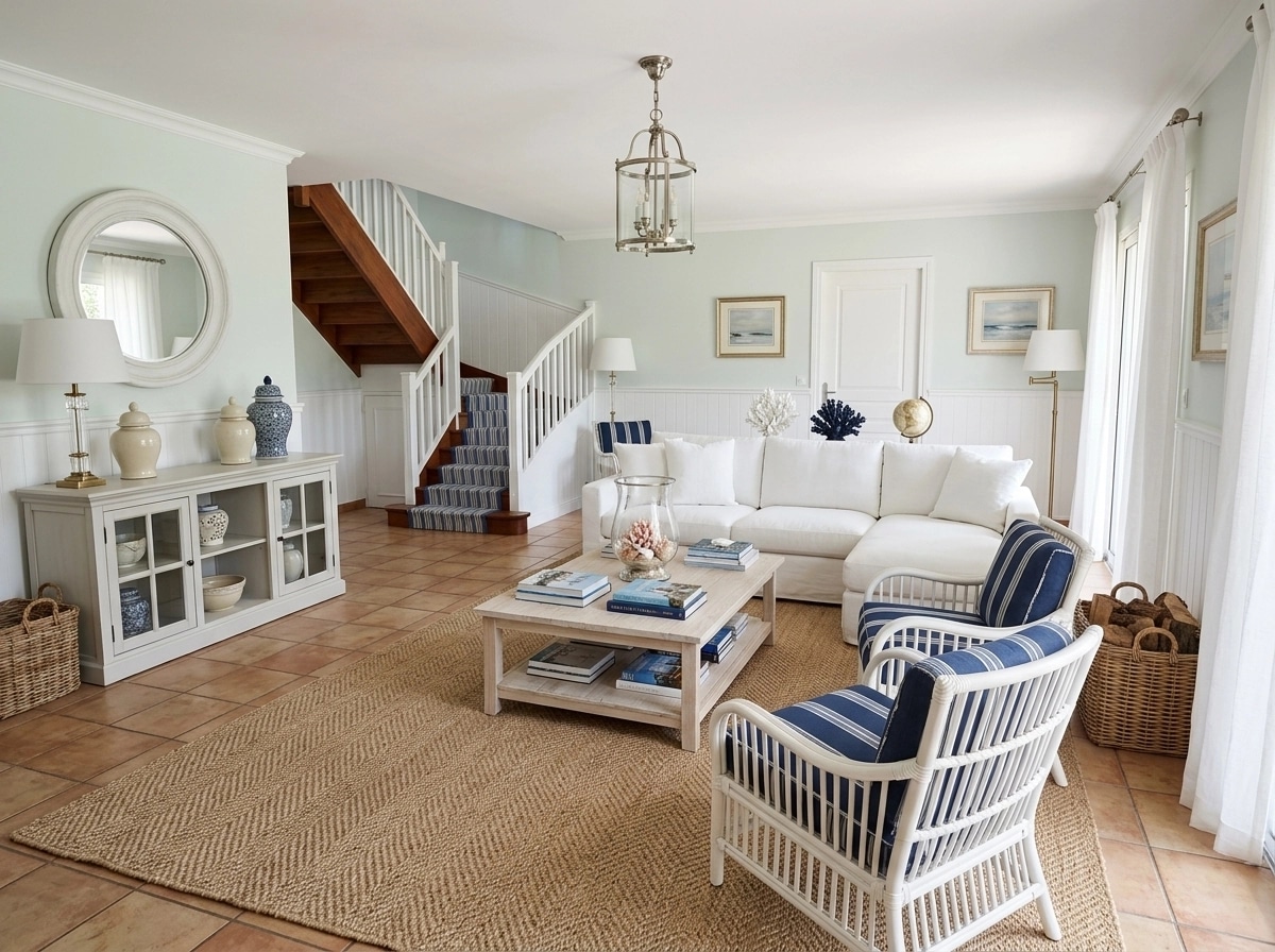 Coastal / Hamptons Sala de Estar design — interior photo by GenRoom AI