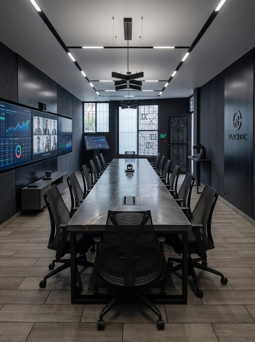 İç mekân tasarımı Blacktec stili — meeting_room GenRoom AI