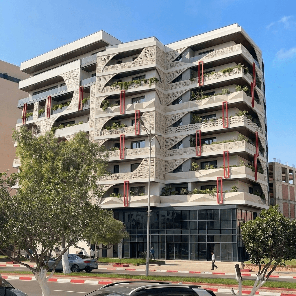 Fasad desain di Contemporary Facade gaya — Fasad oleh GenRoom AI