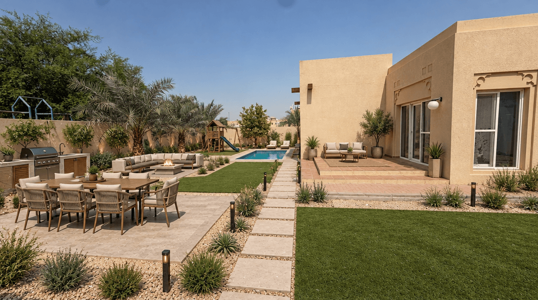 Design paisagístico em estilo Contemporary Yard — Jardim por GenRoom AI