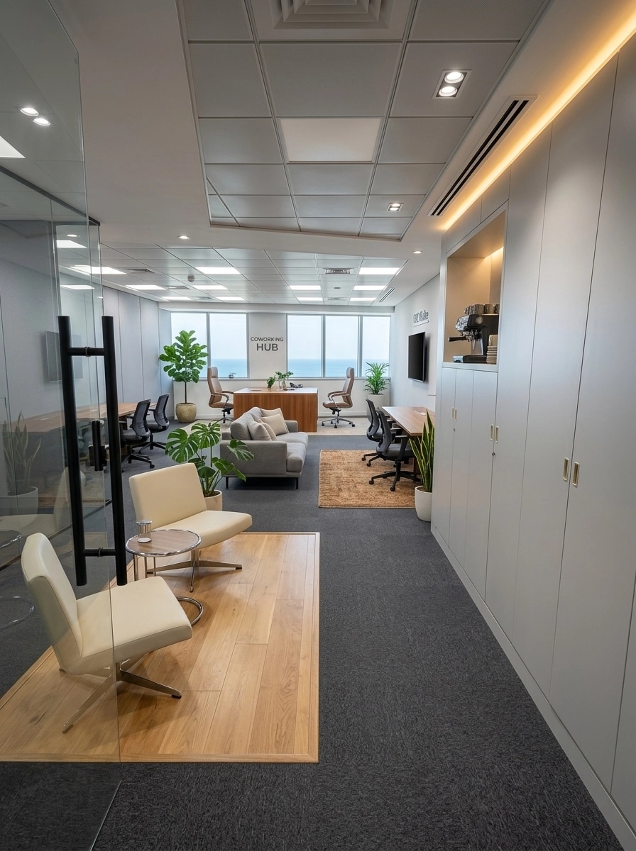 Interior design in Minimalism style — coworking by GenRoom AI