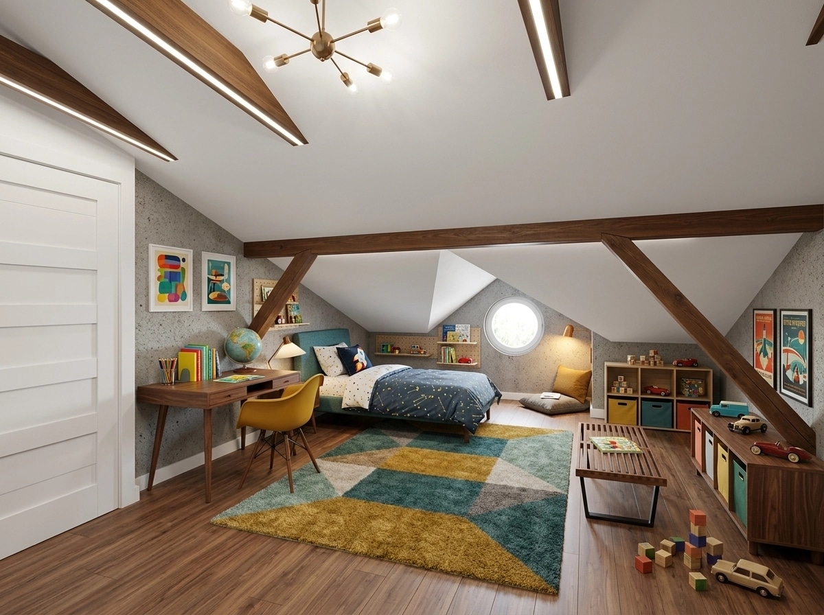 Mid-Century Modern Kids Room design — interior photo by GenRoom AI