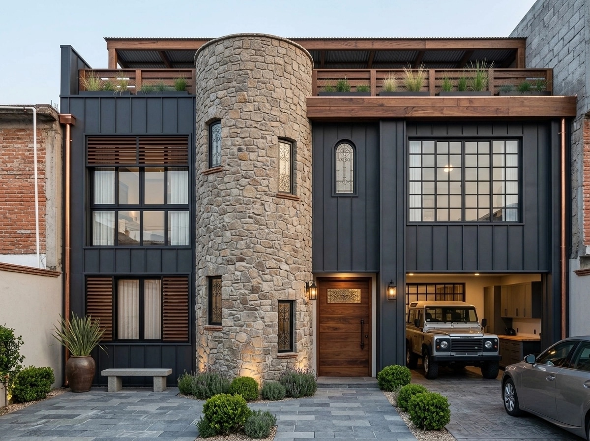 Facade design in Barnhouse Facade style — photo by GenRoom AI