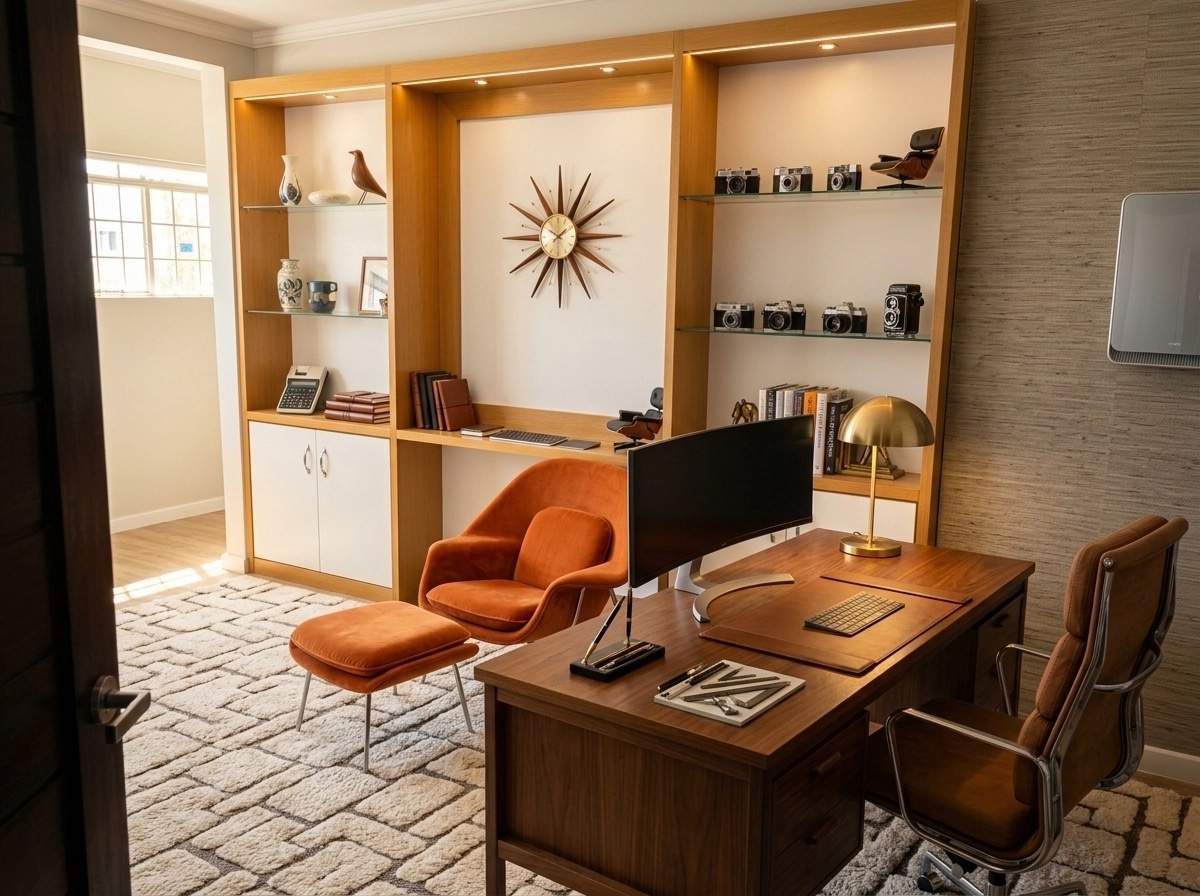 Office interior in Mid-Century Modern style — photo by GenRoom AI