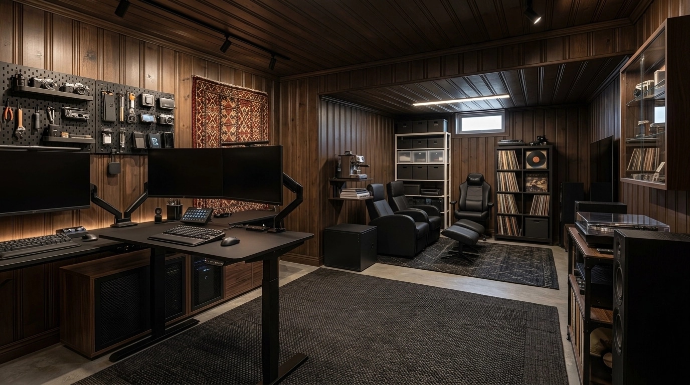 Diseño de interiores en estilo Blacktec — basement por GenRoom AI