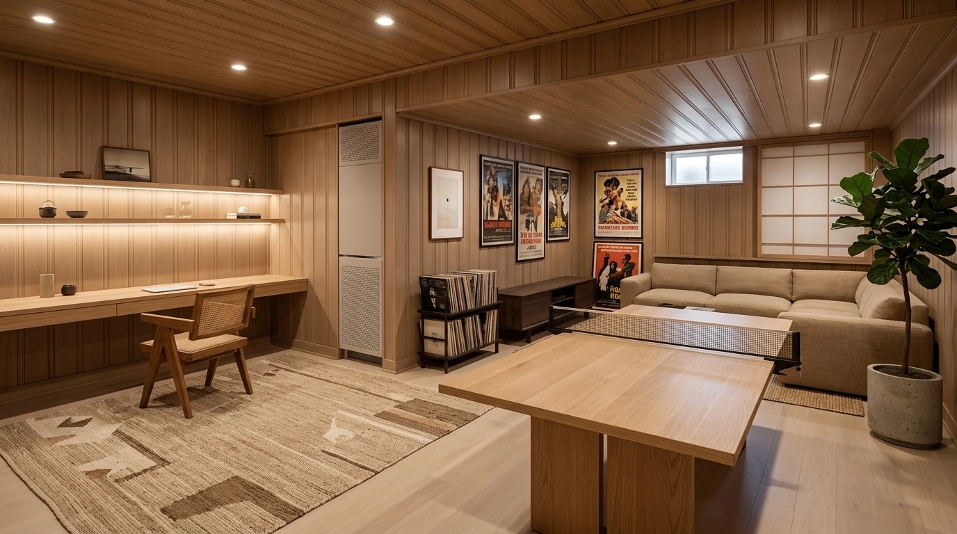 Design de interiores em estilo Japandi — basement por GenRoom AI