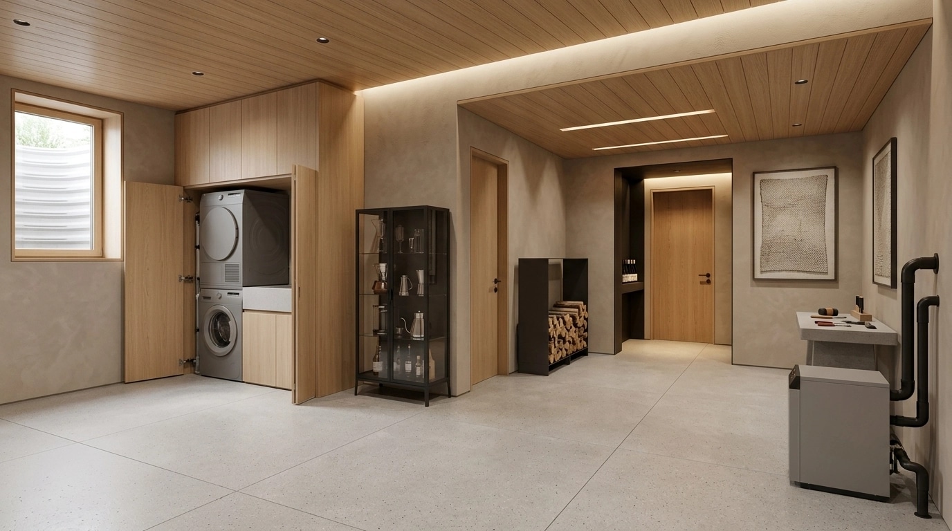 Interior desain di Minimalism gaya — basement oleh GenRoom AI