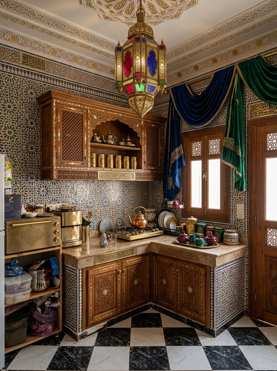 Kitchen interior in Islamic Geometric style — photo by GenRoom AI