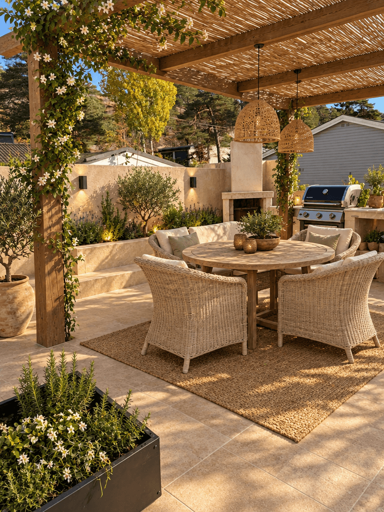Thiết kế cảnh quan theo phong cách Mediterranean Yard — Sân bởi GenRoom AI