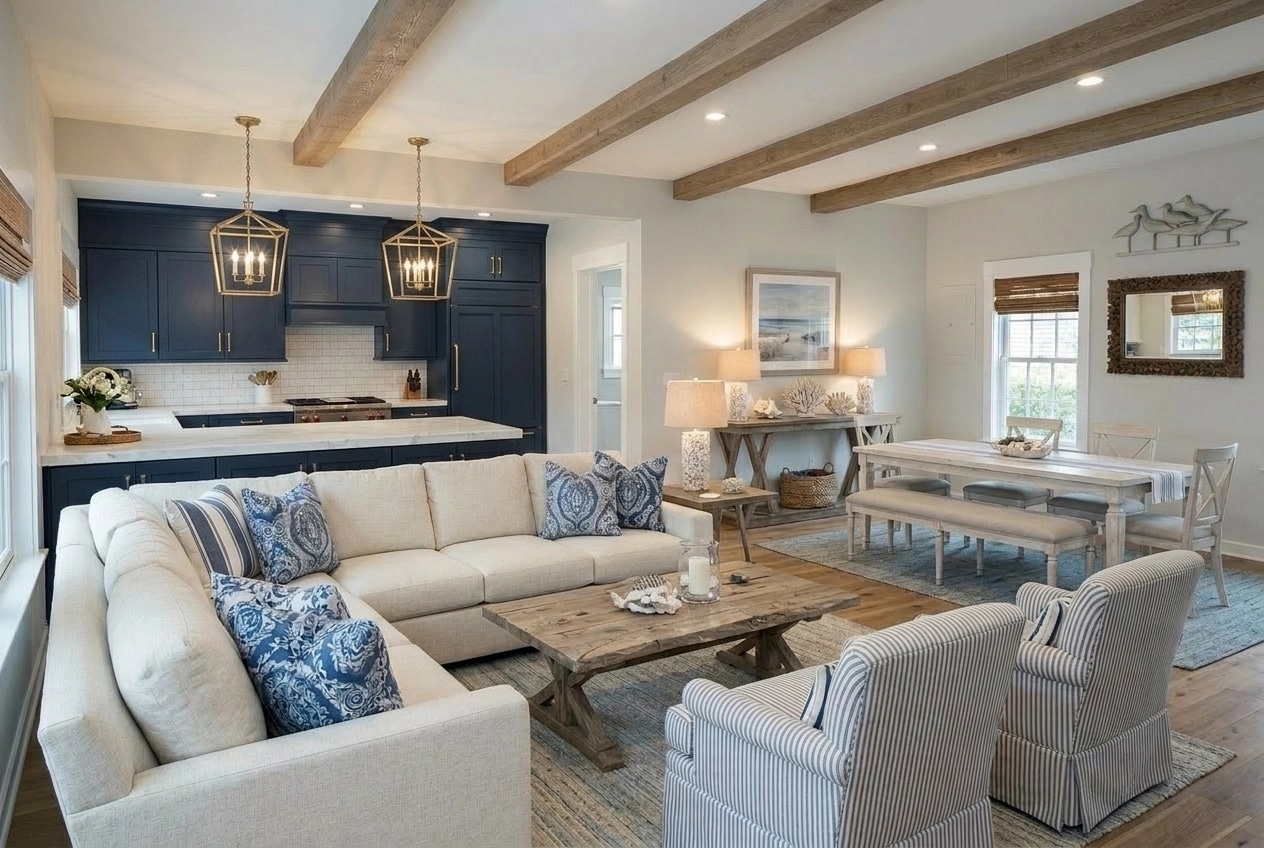 Interior design in Coastal / Hamptons style — Living Room by GenRoom AI