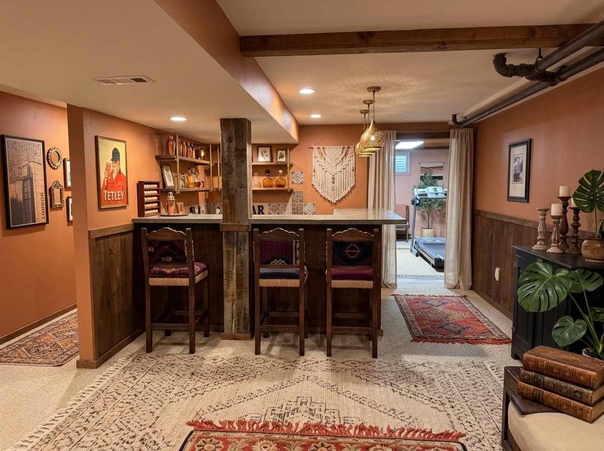 Interior design in Bohemian style — basement by GenRoom AI