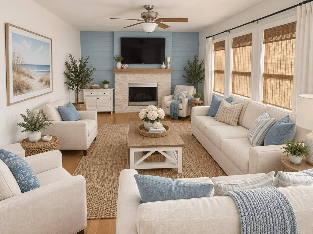 Interior design in Coastal / Hamptons style — Living Room by GenRoom AI