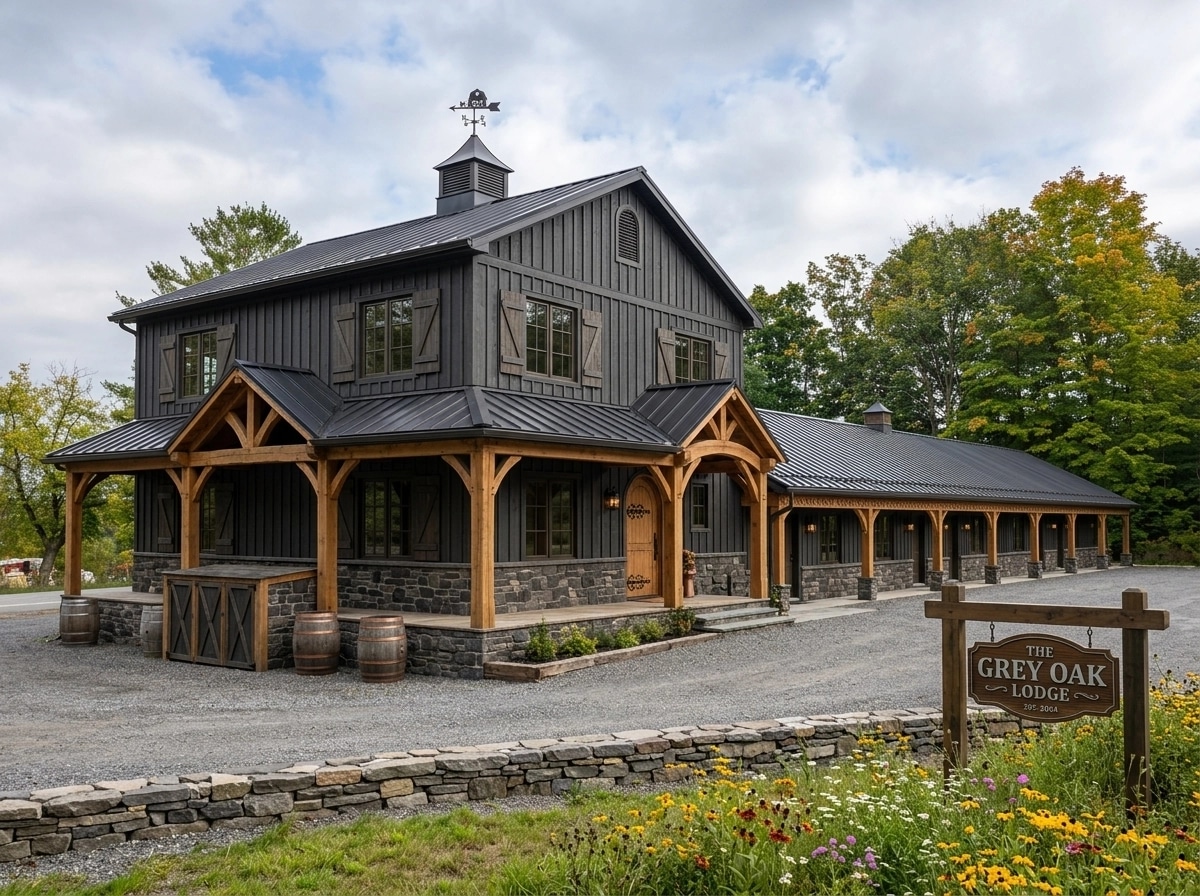 Facade design in Barnhouse Facade style — photo by GenRoom AI