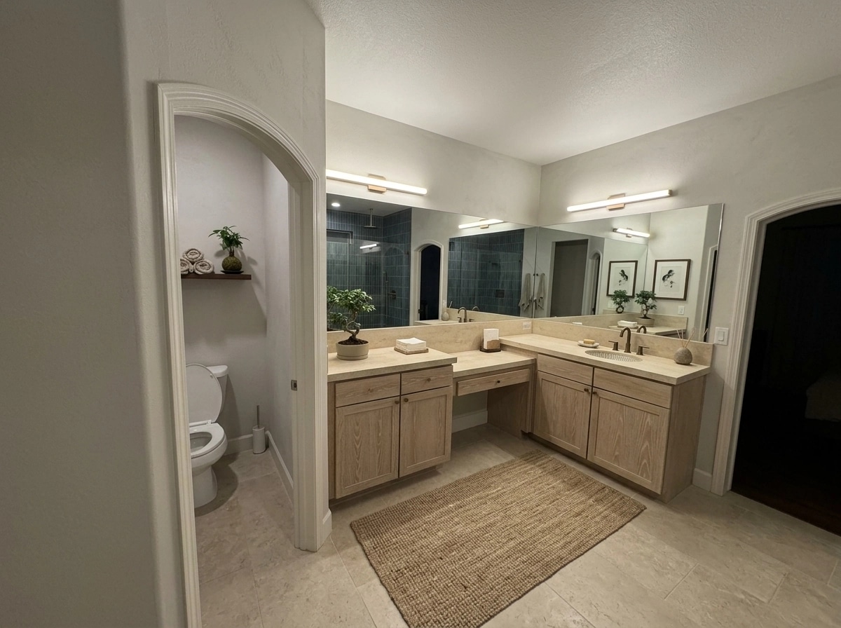 Bathroom interior in Japandi style — photo by GenRoom AI
