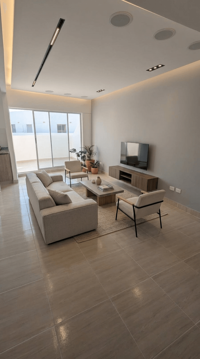التصميم الداخلي بنمط Minimalism — غرفة المعيشة من GenRoom AI