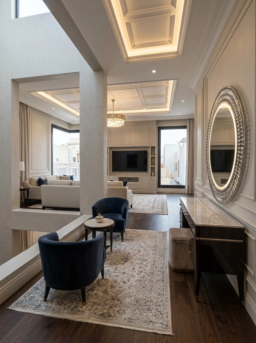 Transitional Ruang Tamu design — interior photo by GenRoom AI