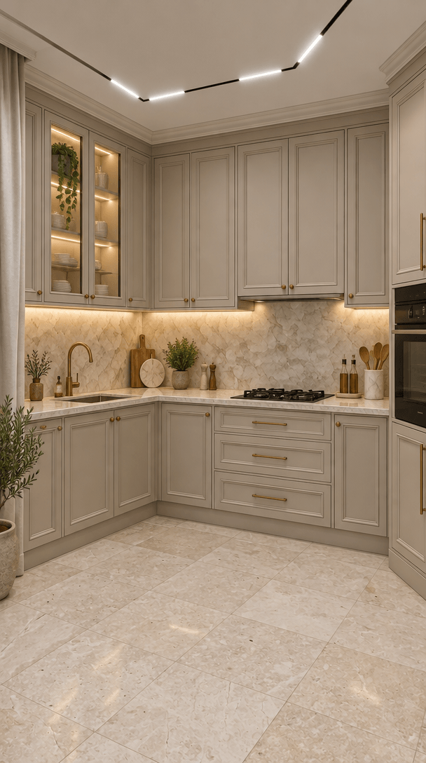 Kitchen interior in Neoclassic style — photo by GenRoom AI