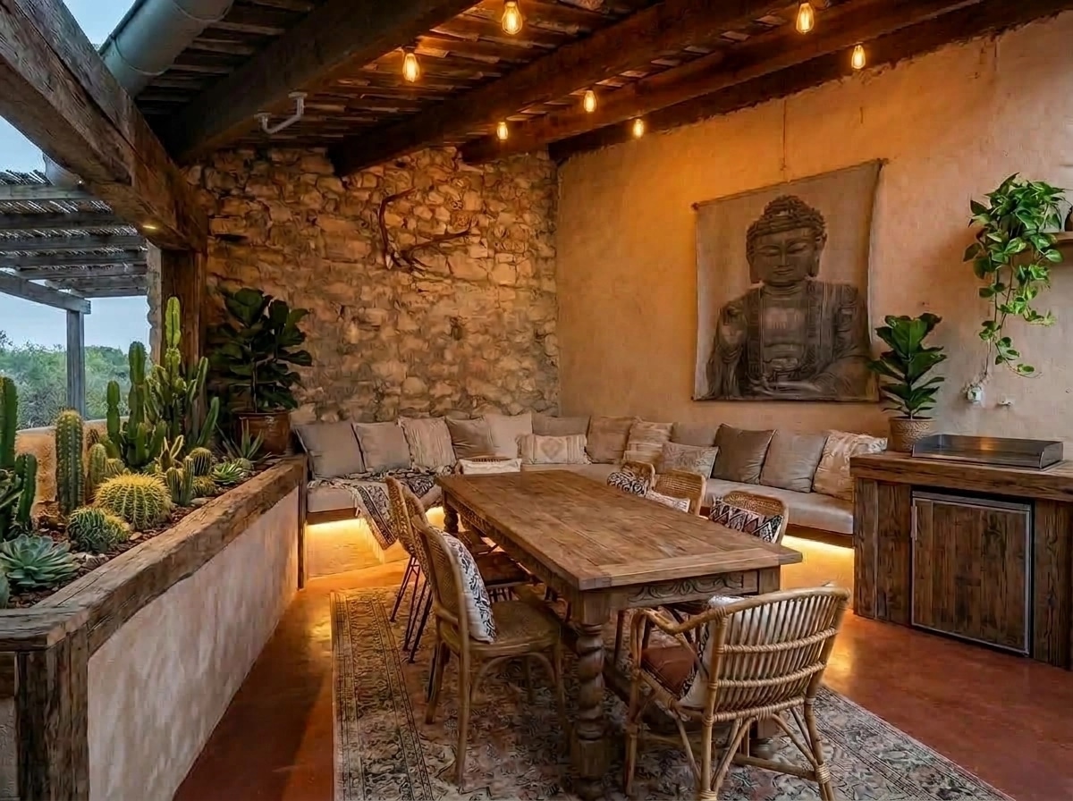 Interior design in Bohemian style — terrace by GenRoom AI