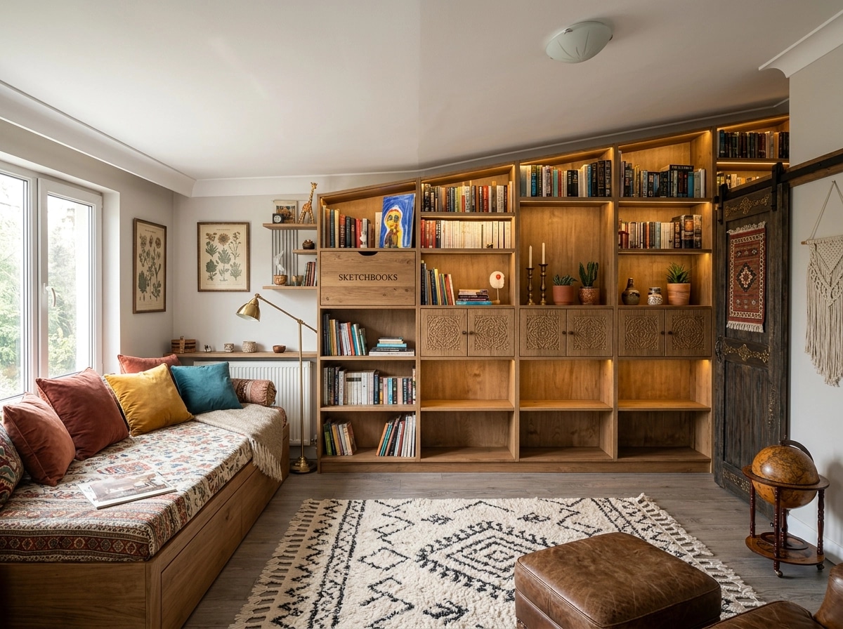Interior design in Bohemian style — library by GenRoom AI