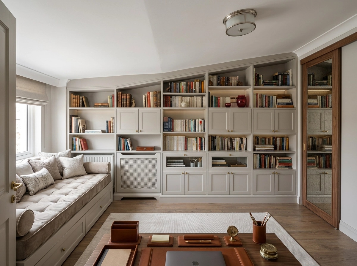 Interior design in Transitional style — library by GenRoom AI