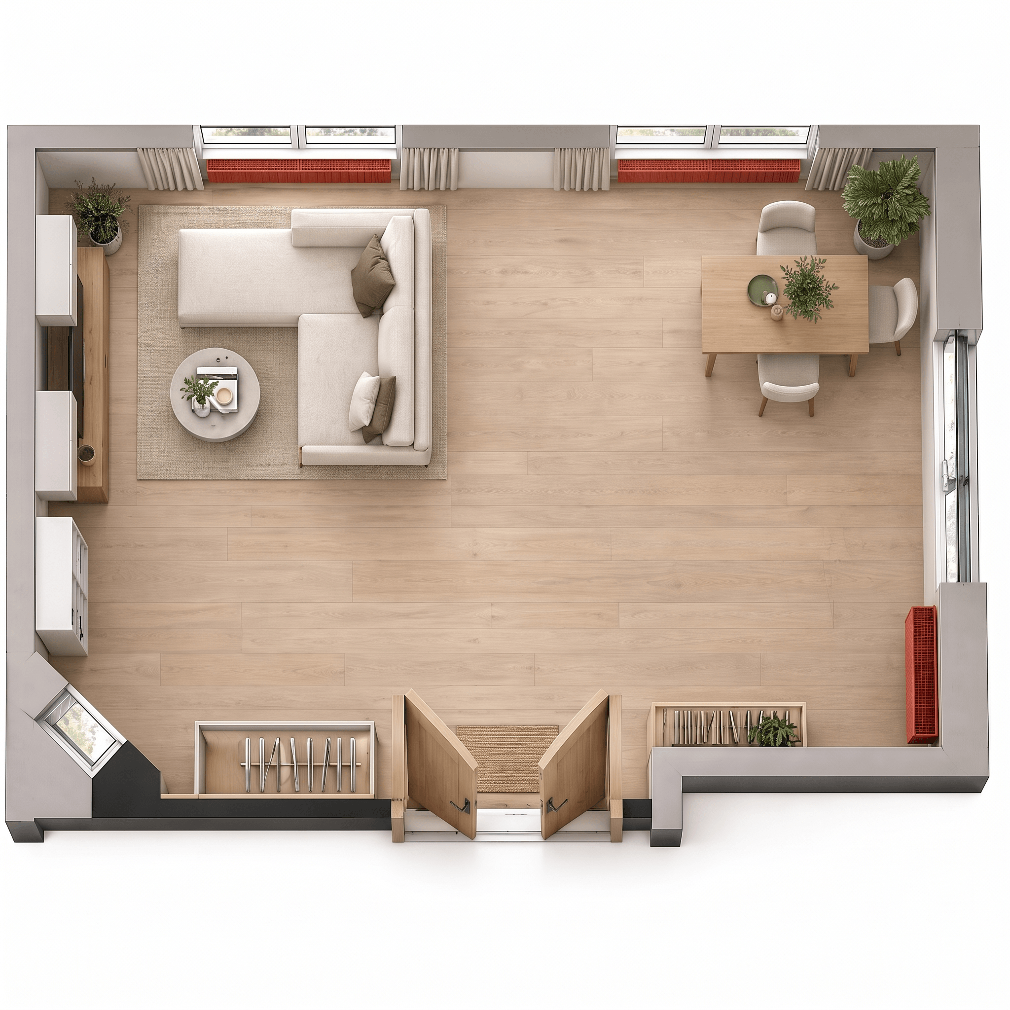 Design d'interni in stile Minimalism — Soggiorno di GenRoom AI