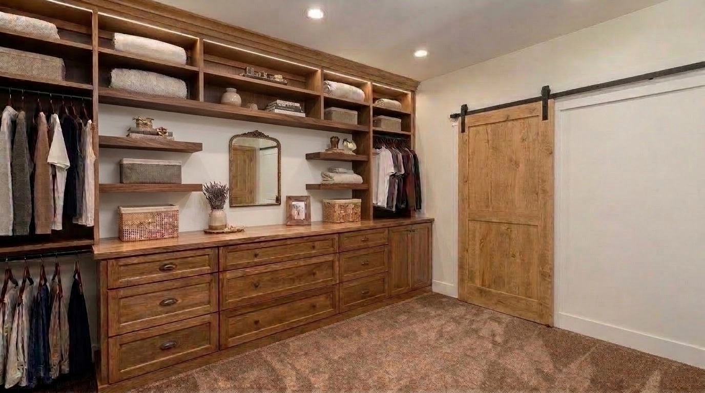 Interior design in Modern Farmhouse style — wardrobe by GenRoom AI