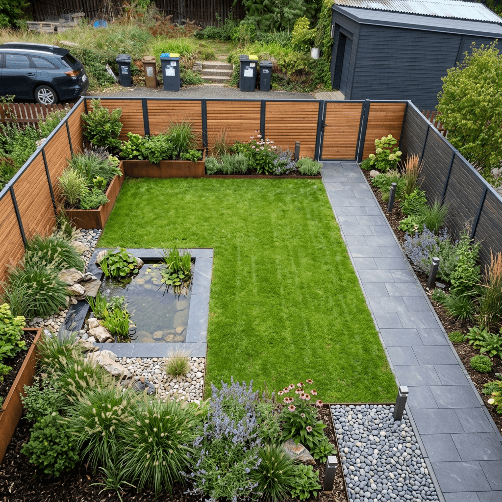 Design paisagístico em estilo Contemporary Yard — Jardim por GenRoom AI