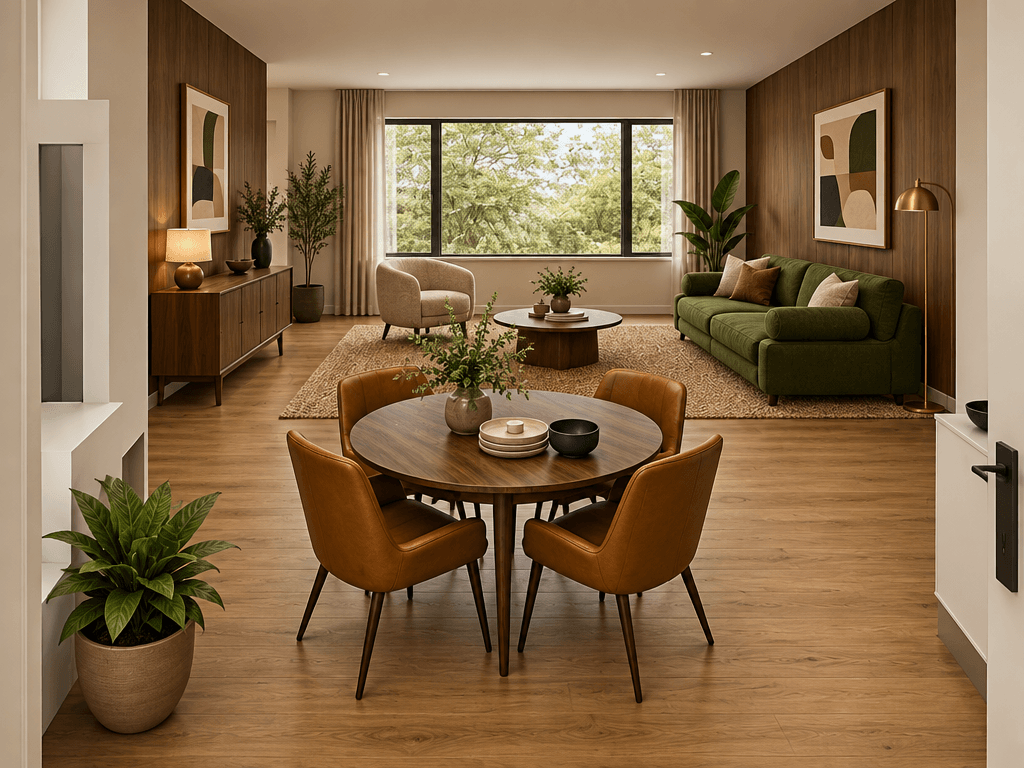 Mid-Century Modern Living Room design — interior photo by GenRoom AI