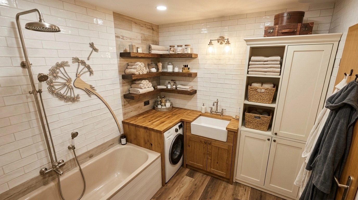Bathroom interior in Modern Farmhouse style — photo by GenRoom AI