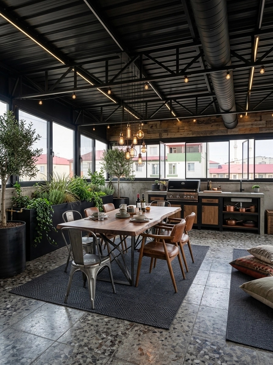 Interior design in Loft / Industrial style — terrace by GenRoom AI