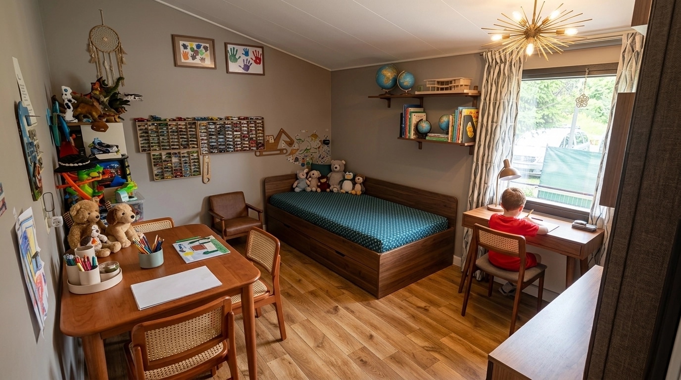 Mid-Century Modern Kids Room design — interior photo by GenRoom AI