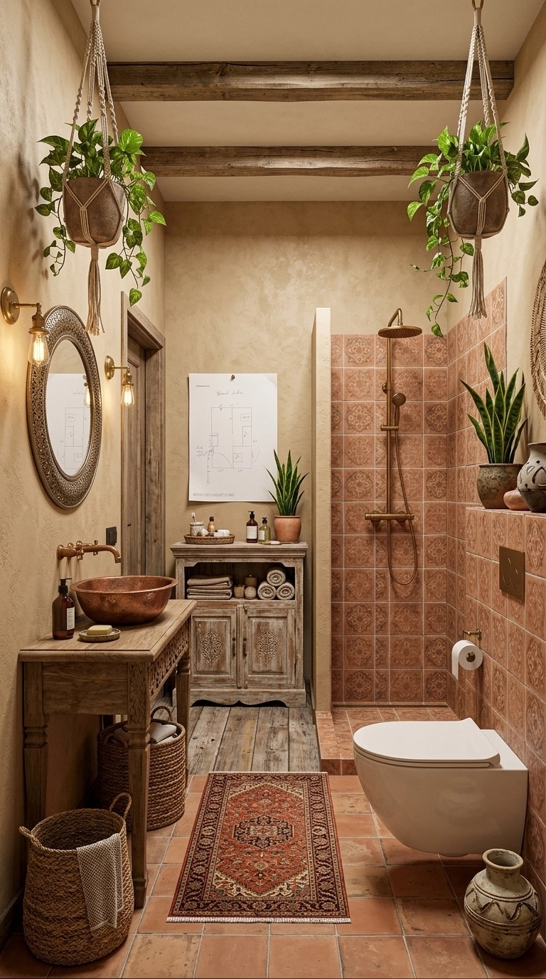 Bathroom interior in Bohemian style — photo by GenRoom AI