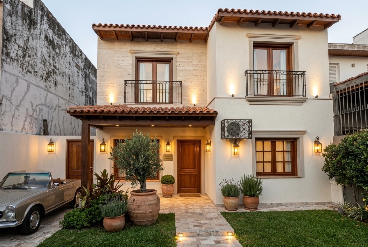 Cephe tasarımı Mediterranean Facade stili — Cephe GenRoom AI