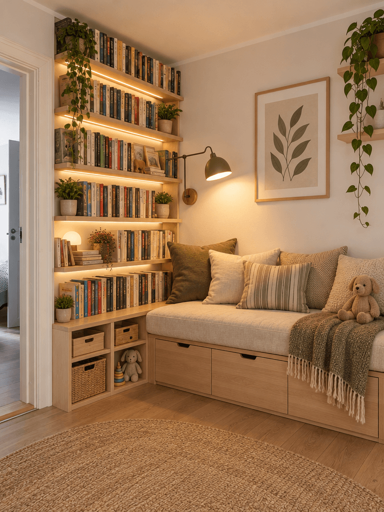 Interior design in Scandinavian style — library by GenRoom AI