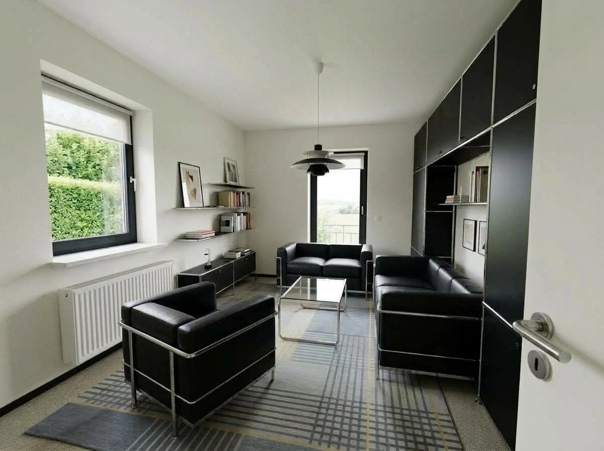 التصميم الداخلي بنمط Bauhaus — غرفة المعيشة من GenRoom AI