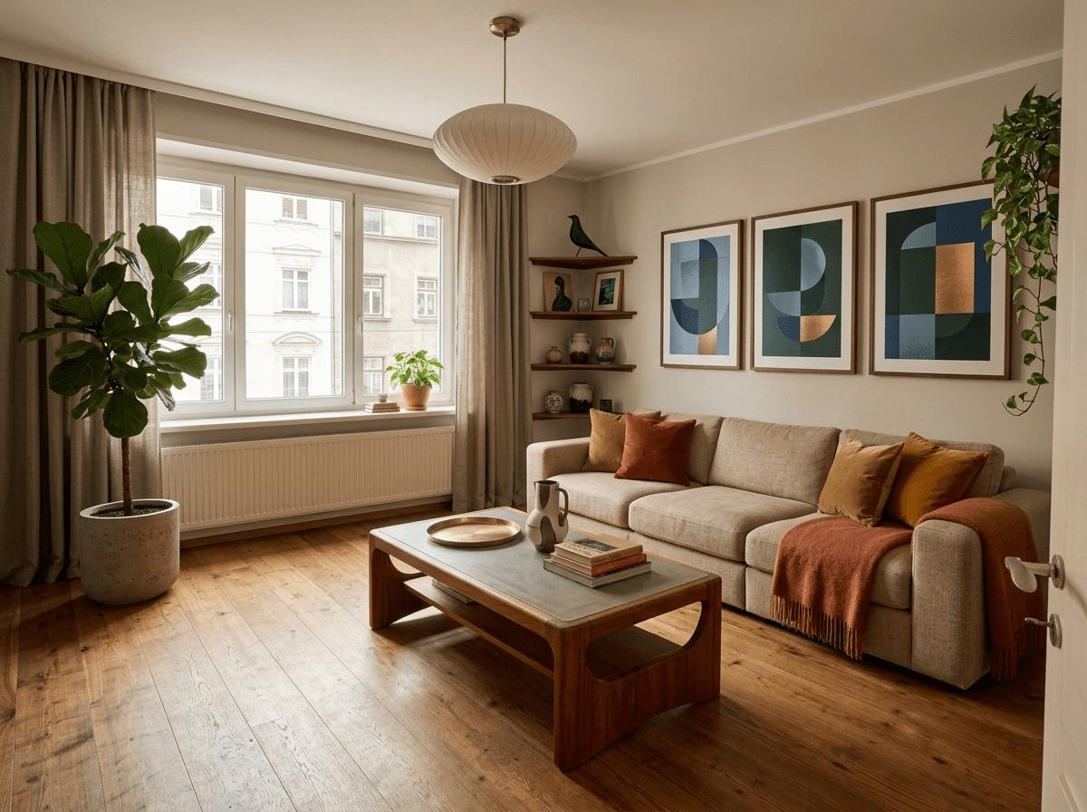 Design d'intérieur en style Mid-Century Modern — Salon par GenRoom AI
