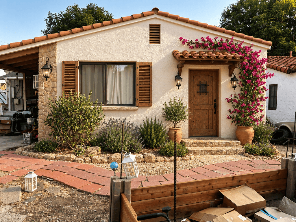 Facade design in Mediterranean Facade style — photo by GenRoom AI