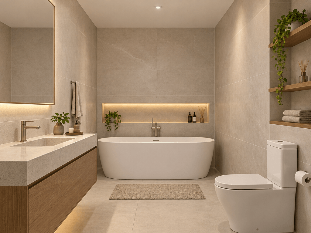 التصميم الداخلي بنمط Minimalism — الحمام من GenRoom AI